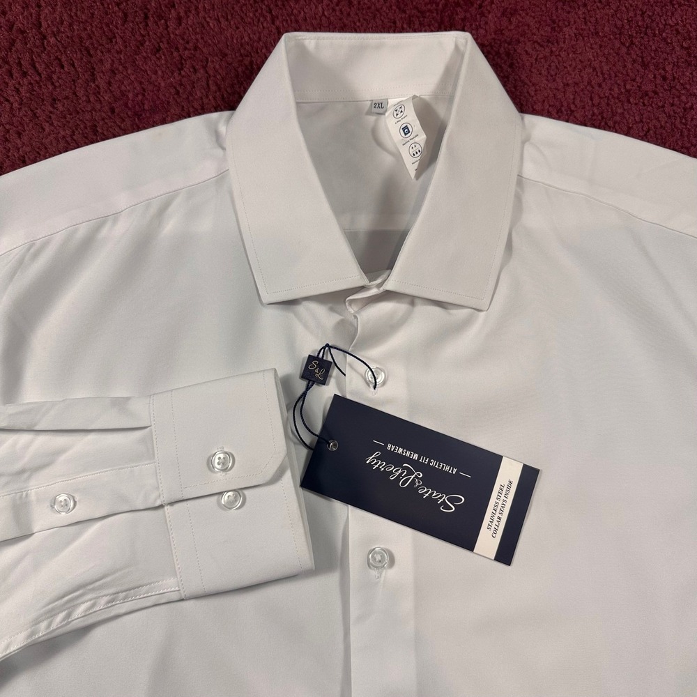 State & Liberty Dress Shirt Mens 2XL White Athletic Fit Long Sleeve Monogram NWT